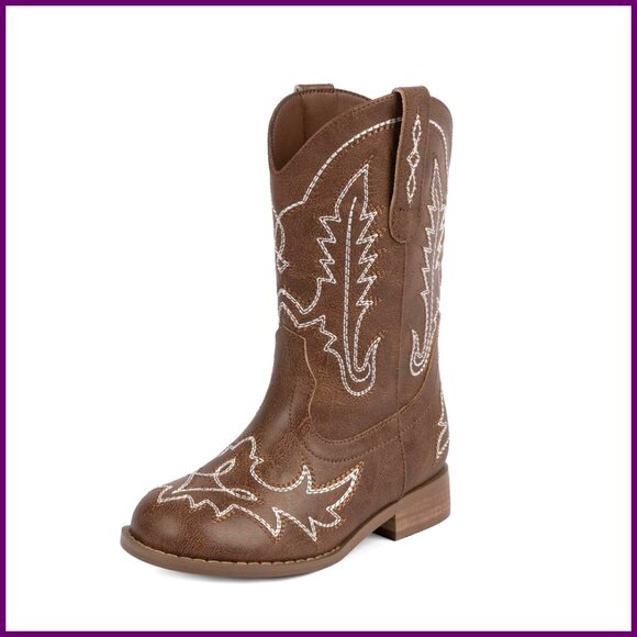 Toddler Cowgirl Boots Western Style Round Toe Mid Calf Riding Shoes